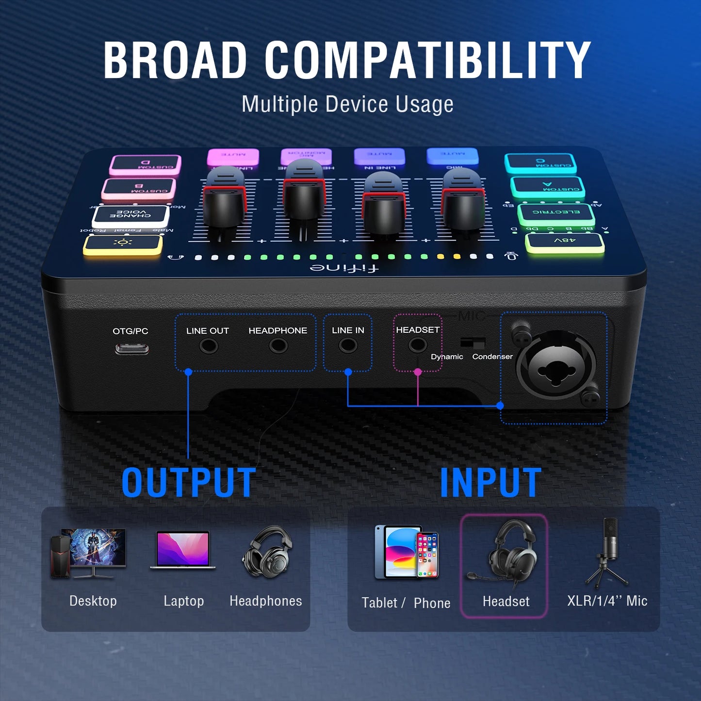FIFINE Gaming Sound Card with 4-Channel RGB Audio Mixer