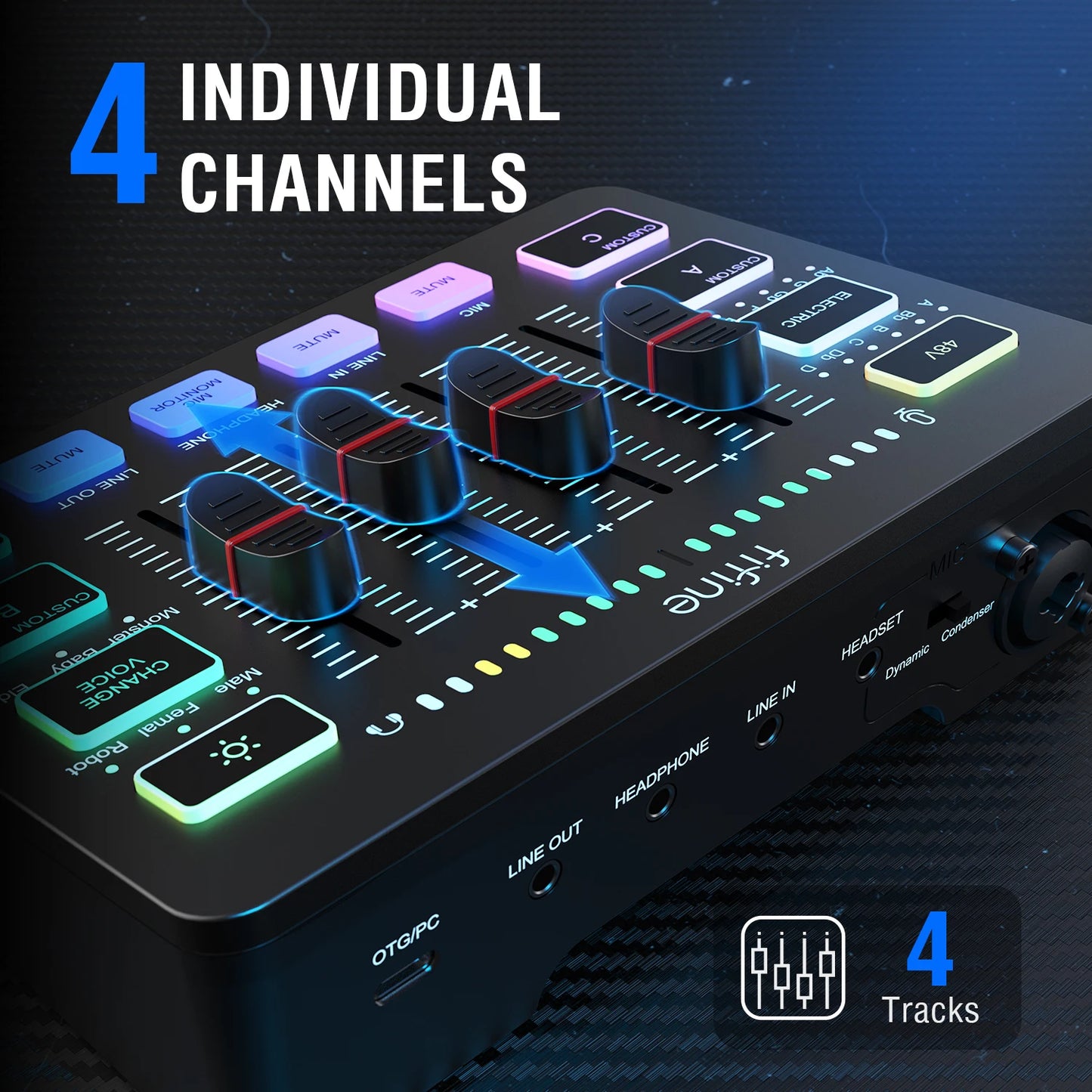 FIFINE Gaming Sound Card with 4-Channel RGB Audio Mixer